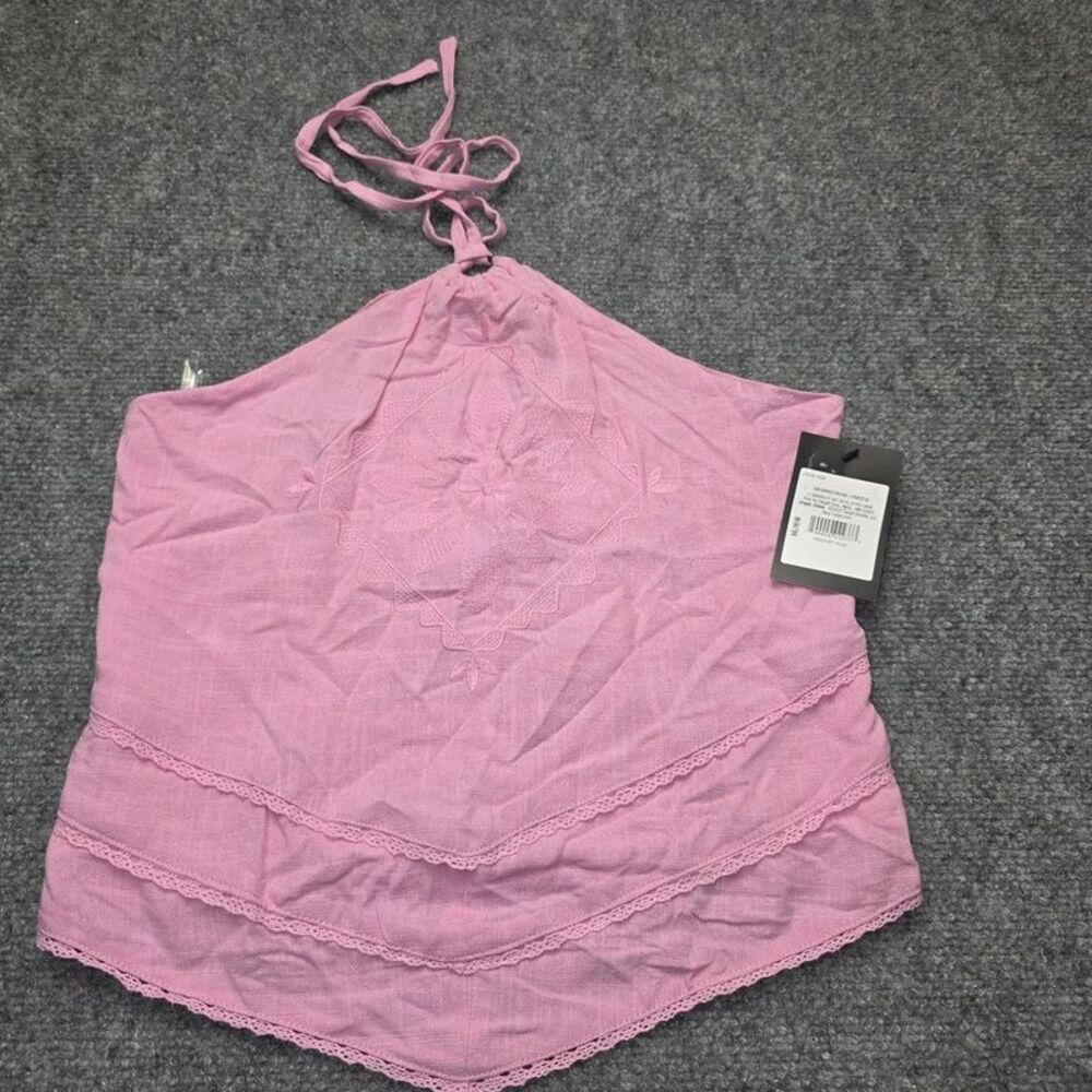 Pink Embroidered Halter Top XXL 16/18 Boho Lace Trim